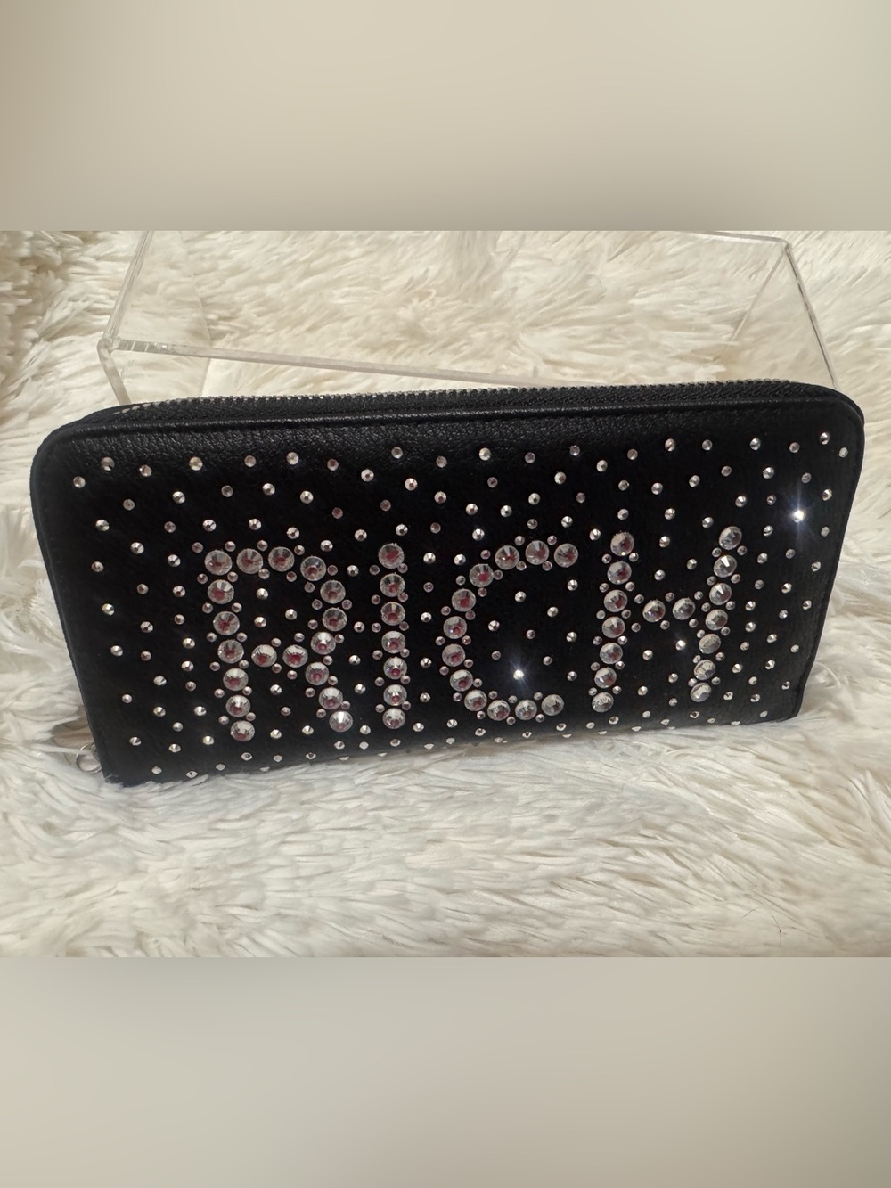 Studded Black Crystal RICH Logo  - Wallet